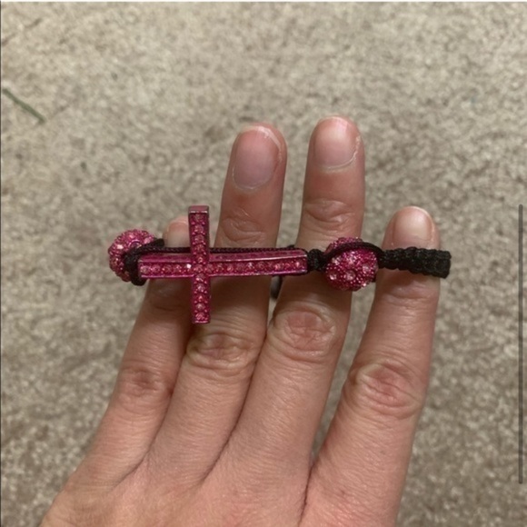 Pink and Black Sparkly Cross Adjustable Bracelet - Picture 3 of 5